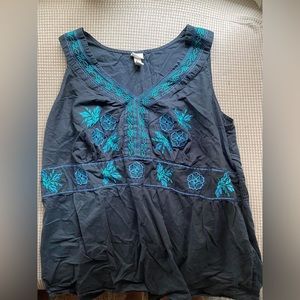 Venezia 28 Womens Embroidered Summer Blouse with Elastic Empire Waist Detail